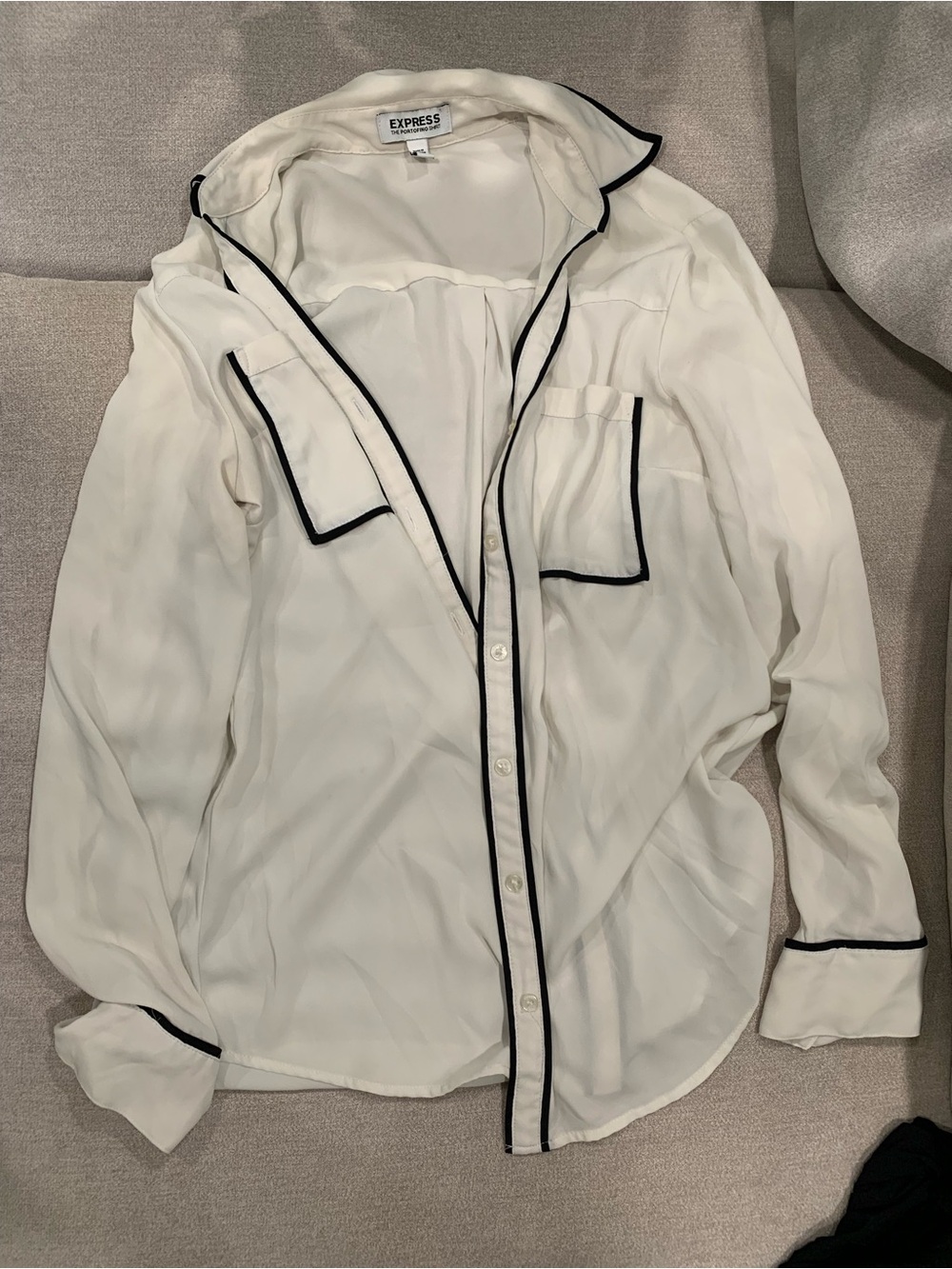 Express White Button-Up Blouse with Black Piping